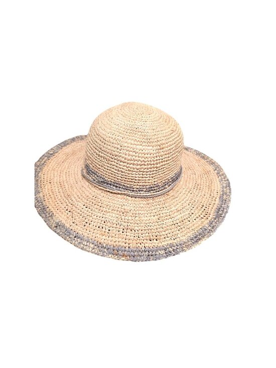 Wallaroo Women's Natural & Gray Raffia Sun Hat Wide Brim & Adjustable Fit - Picture 1 of 8